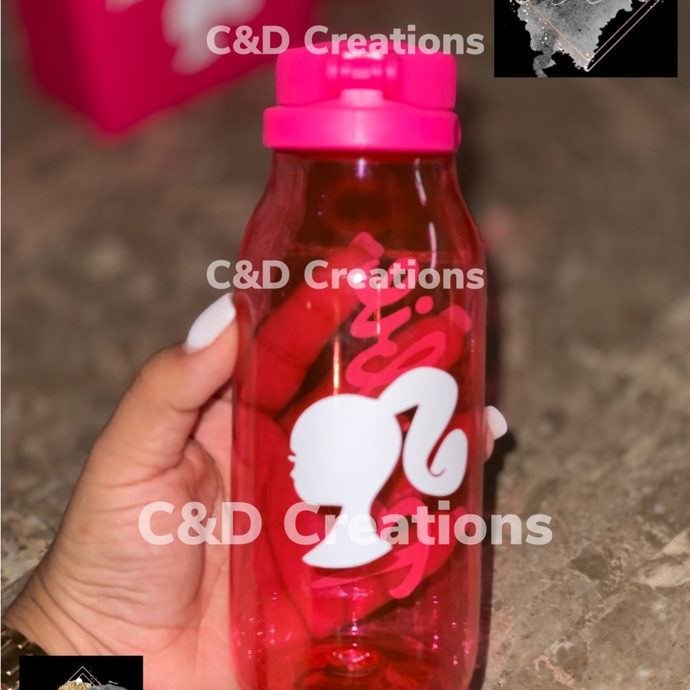 Barbie water bottles. 16 ounce plastic
